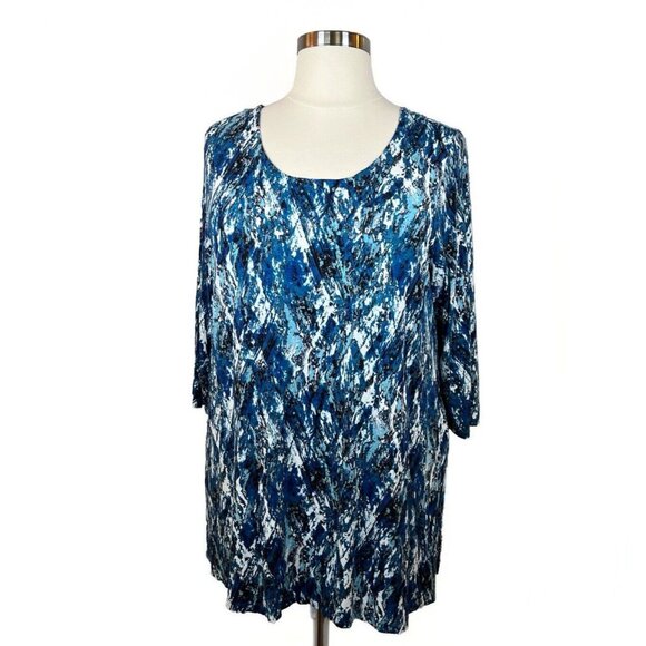 Cynthia Rowley Tops - Cynthia Rowley Top Women’s 2X Blue Scoop Neck 3/4 Sleeves Stretch High Low Hem